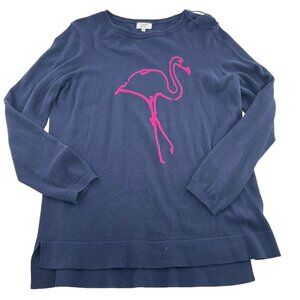 Crown & Ivy Women's Pullover Sweater size medium Navy Pink Flamingo lightweight